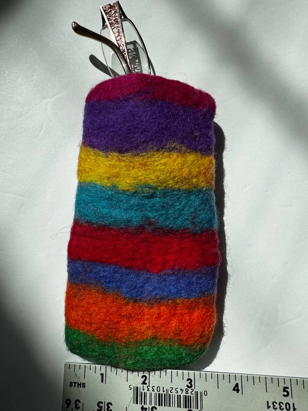 Handmade Glass Case Phone Pen Protector Wool Colorful Striped Rainbow Storage